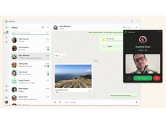 Image promotionnelle de WhatsApp sur Windows 11 montrant l&#039;interface utilisateur du chat sur un fond beige. (Source de l&#039;image : Microsoft Store)