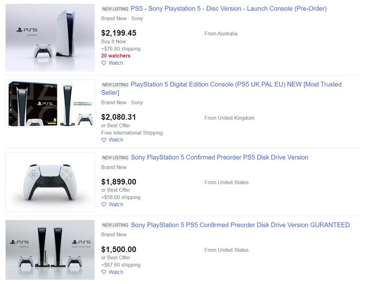 Quelques annonces PS5 sur eBay le 17 septembre. (Source de l'image : eBay)