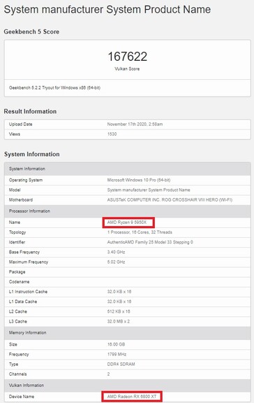 RX 6800 XT score. (Source de l'image : Geekbench)