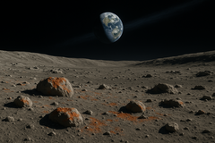 La rouille se forme sur la Lune, causée par des particules d&#039;oxygène provenant de l&#039;atmosphère terrestre qui atteignent sa surface par le biais de ce que l&#039;on appelle le vent de la Terre. (Source de l&#039;image : OpenAI)