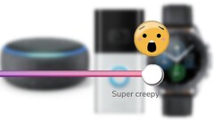 L&#039;Echo Dot, la sonnette Ring et la Watch 3 de Galaxy ont été jugées super effrayantes par Mozilla. (Image source : Mozilla/Amazon/Samsung - édité)