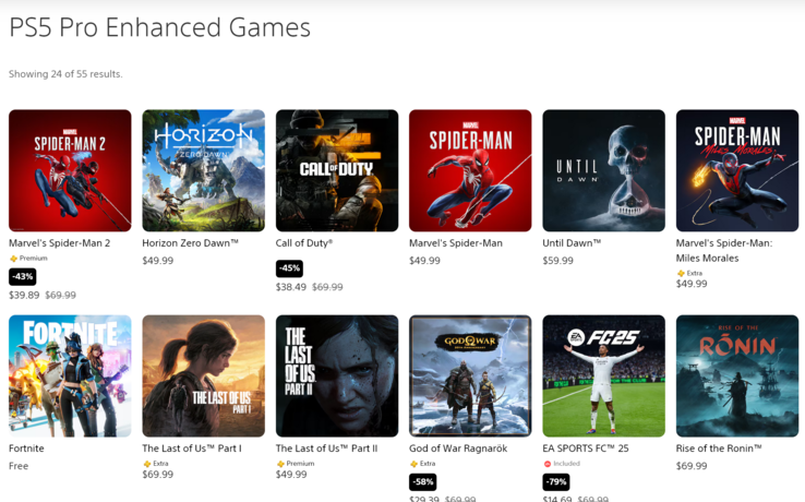 Liste des jeux PS5 Pro Enhanced pour juillet 2025 (Image source : capture d'écran, PlayStation Store)