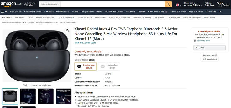 La série des Redmi Buds 4 est prétendument mise en vente préventive sur Amazon. (Source : Appuals)
