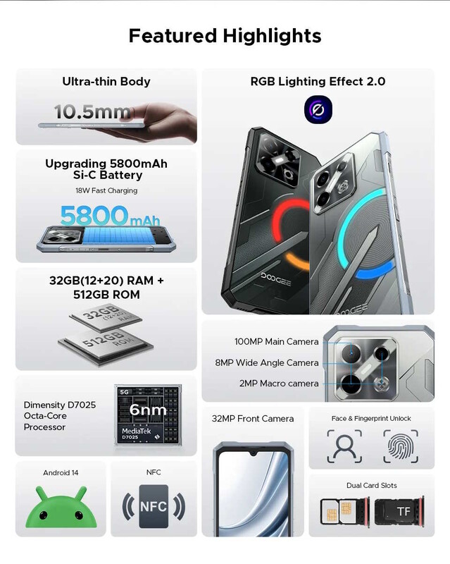 Le Blade GT Pro est équipé d'un processeur MediaTek et d'un écran à larges bords (Image source : Doogee)