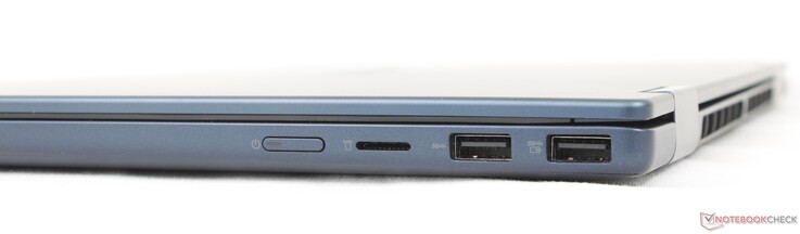 A droite : Bouton d'alimentation, lecteur MicroSD, 2x USB-A (5 Gbps)