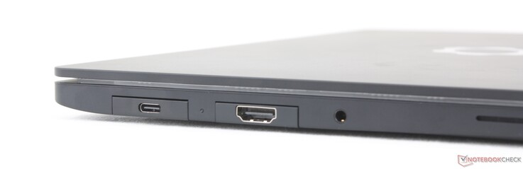À gauche : 2 ports USB-C Thunderbolt 4 avec DisplayPort 2.1 + alimentation de 140 W, prise casque 3,5 mm