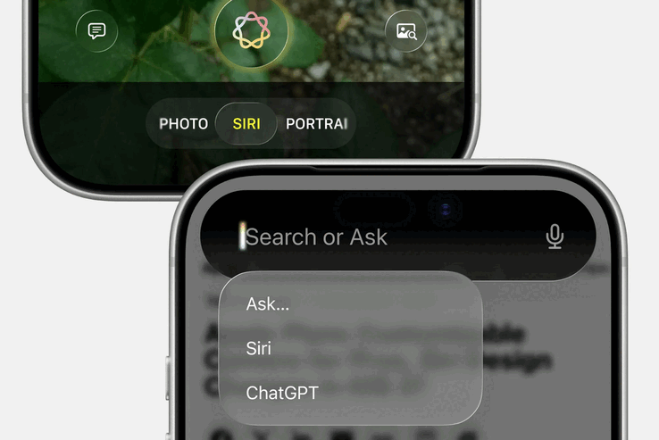 L'intégration prévue de Siri dans l'application Appareil photo et la nouvelle interface Rechercher ou Demander pour Siri.