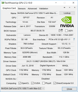 Lenovo ThinkPad X1 Extreme - GPU-Z Nvidia GeForce GTX 1050 Ti Max-Q.