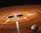Une illustration d’artiste montrant une planète et une étoile.