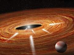 Une illustration d’artiste montrant une planète et une étoile.