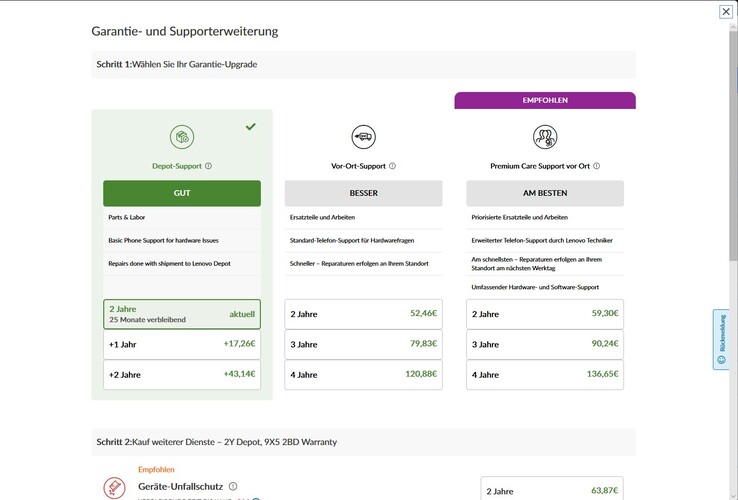 Options de garantie du programme Lenovo Vantage