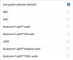 Codecs audio Bluetooth disponibles