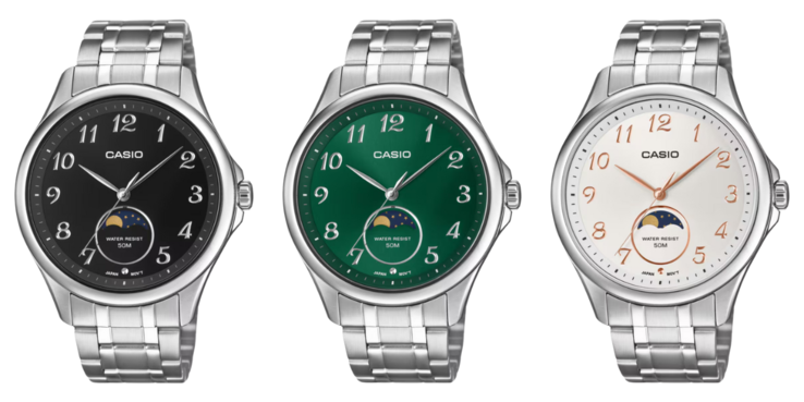 De gauche à droite : les montres Casio MTP-M110D-1AV, MTP-M110D-3AV et MTP-M110D-7AV. (Source de l'image : Casio, édité)