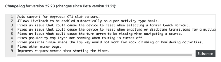 Les notes de version de la version beta 22.23 pour la Garmin Fenix 8