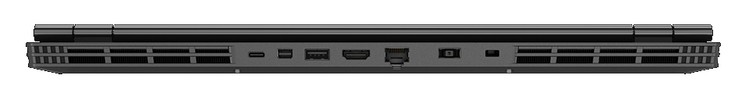 A l'arrière : 1 USB C 3.1, mini DisplayPort, 1 USB 3.1, HDMI, Gigabit LAN, entrée secteur, verrou de sécurité Kensington.