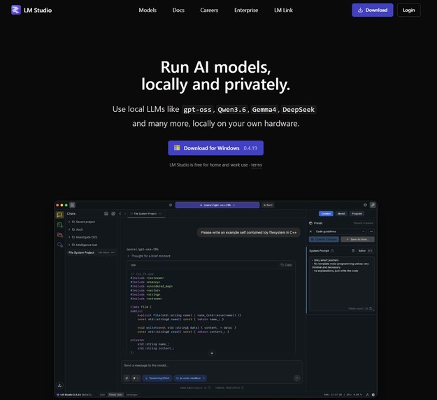 LM Studio est l'un des logiciels les plus simples pour l'IA locale : chargez des modèles et discutez entièrement hors ligne sur votre propre ordinateur.