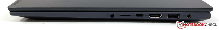 À droite : audio 3,5 mm, lecteur de carte microSD, USB-C (3.2 Gen 1), HDMI 1.4b, USB-A (3.2 Gen 1), alimentation
