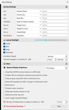 En haut - configuration de touches supplémentaires ; en bas - 7 processus Asus actifs