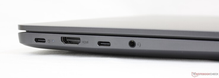 À gauche : USB-C 2.0 (Power Delivery), HDMI 1.4b, USB-C 2.0, audio combo 3,5 mm