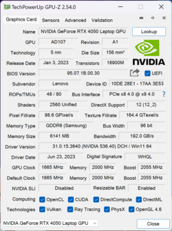 GPU-Z GeForce Ordinateur portable RTX 4050