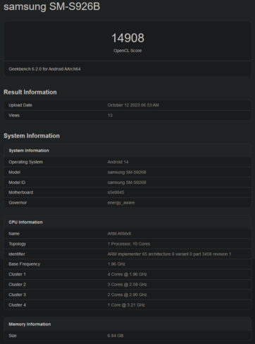 Benchmark OpenCL de l'Exynos 2400 (image via Geekbench)