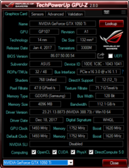 Asus GL703GE - GPU-Z : (version Asus ROG).