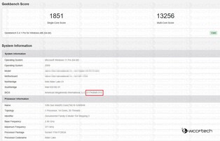 Nom du BIOS dans une fuite récente de Geekbench indiquant une itération GE76 Raider à venir