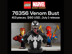 Le buste présumé de LEGO Venom comporte 413 pièces, est vendu au prix de 59,99 $ et devrait être lancé le 1er juillet 2026.