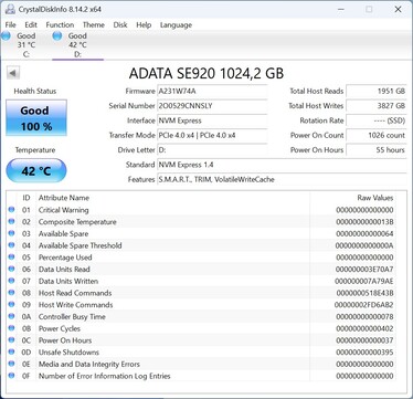 ADATA SE920 fonctionne avec PCIe 4.0 x4
