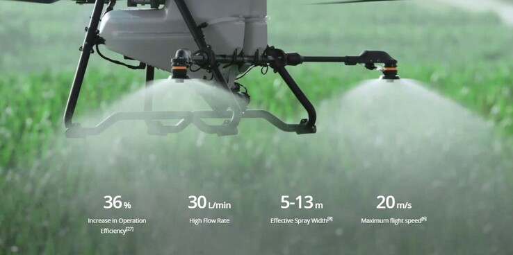 Le drone peut pulvériser des liquides (Image source : DJI)