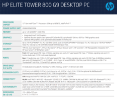 HP Elite Tower 800 G9 - Spécifications. (Image Source : HP)