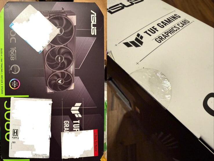 Emballage du GPU Asus TUF RTX 5080 commandé chez Best Buy. (Source de l'image : GnarDead sur Reddit)