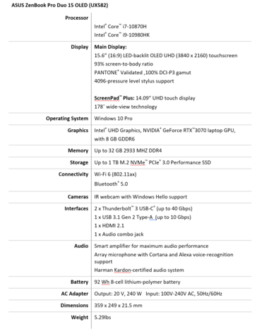 Asus ZenBook Pro Duo - Spécifications. (Source de l'image : Asus)