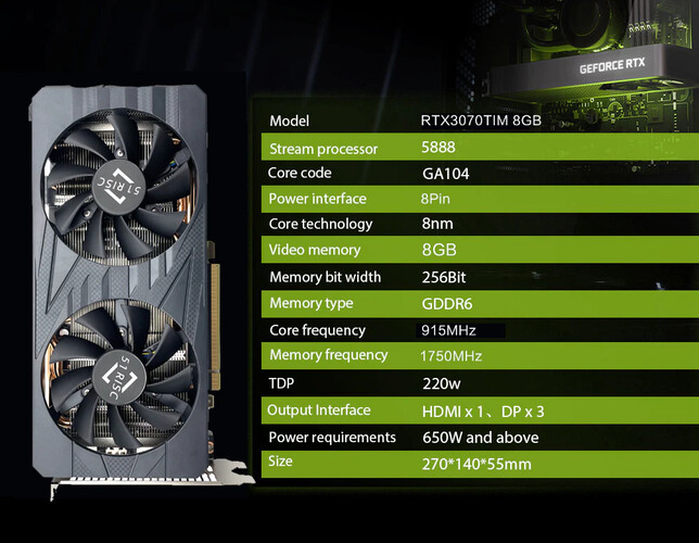 51Risc RTX 3070 TiM GPU - Spécifications. (Image Source : Aliexpress)