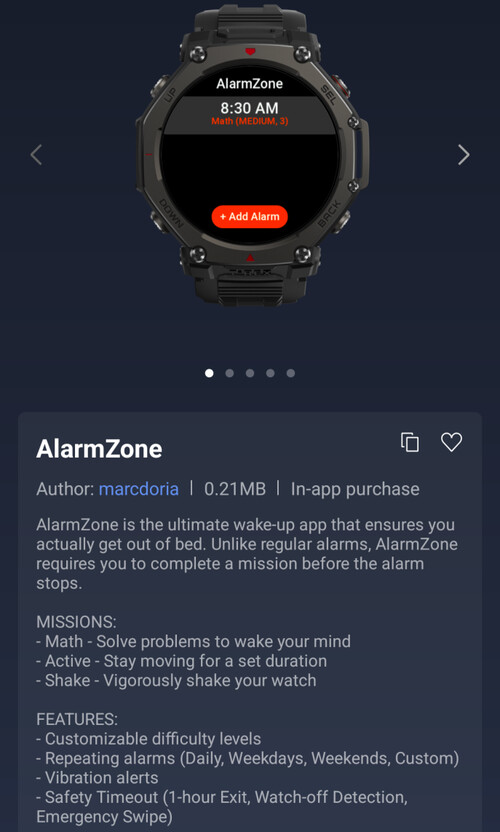 L'application AlarmZone Mini pour les smartwatches Amazfit
