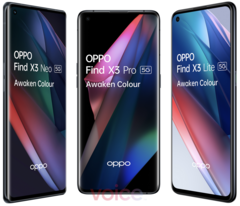 Le premier rendu des trois smartphones de la série Oppo Find X3. (Image : Oppo/Evan Blass)