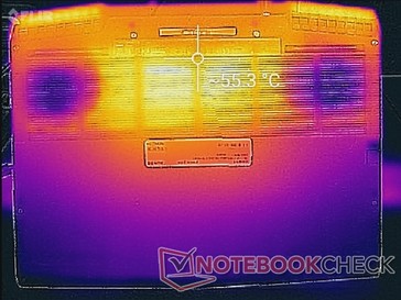 Alienware m15 - Relevé thermique : sollicitations maximales (au-dessous).