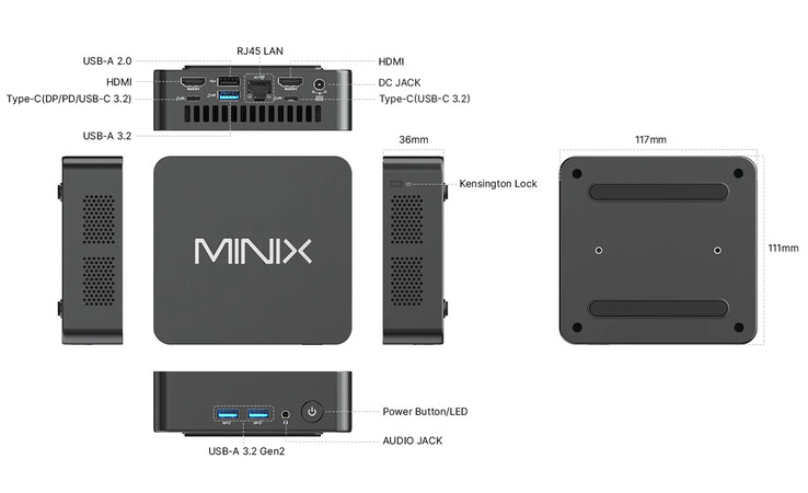 Design et configuration des ports du NUC150 (Image source : Minix)