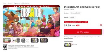 Dispatch Art and Comics Pack sur l'eShop de Nintendo of America avec censure (Source d'image : capture d'écran, Nintendo of America)