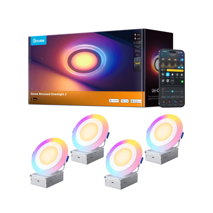Les lampes encastrées intelligentes Govee 4-inch/99mm Pro avec lumière de nuit. (Source de l'image : Govee)