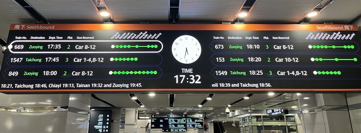À Taïwan, on utilise depuis de nombreuses années de grands écrans LED. On constate ainsi facilement à quel point les horaires des trains varient