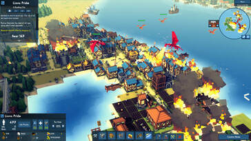 Une image représentant une ville détruite par des dragons dans « Kingdoms and Castles ».