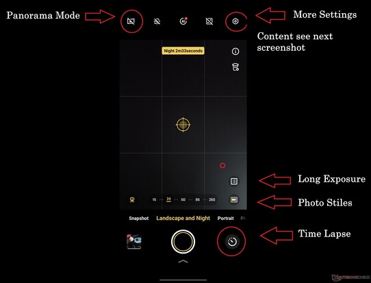 Les modes Paysage et Nuit contiennent une variété de caractéristiques différentes, malheureusement réparties de manière assez aléatoire.