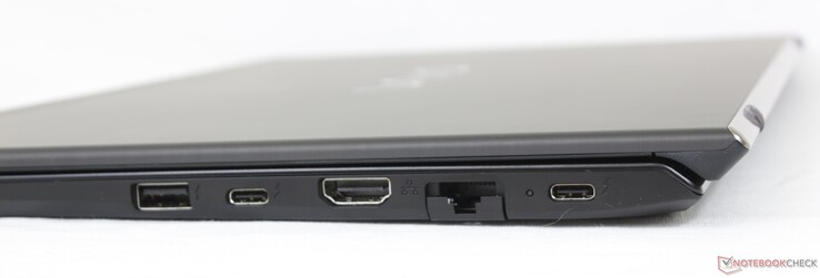 Droite : USB-A 3.1, 2x USB-C avec Thunderbolt 4 + DP + PD, HDMI 2.0, Gigabit RJ-45