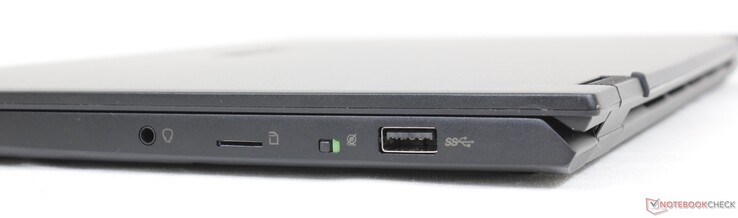 À droite : audio combiné 3,5 mm, lecteur MicroSD, interrupteur de l'appareil photo, USB-A 3.2 Gen. 2