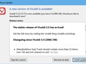 Notification de mise à jour du navigateur Vivaldi 3.5.2155.73 dans Windows 10 (Source : Own)