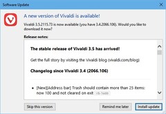 Notification de mise à jour du navigateur Vivaldi 3.5.2155.73 dans Windows 10 (Source : Own)