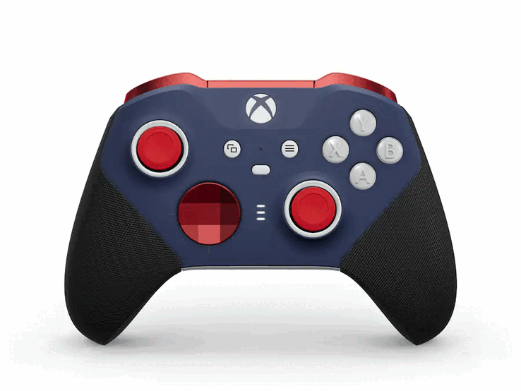 Xbox Elite Wireless Controller Series 2 Core en rouge et bleu.
