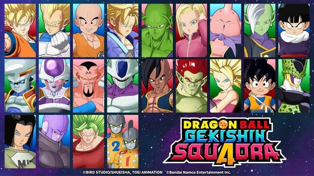 Capture d'écran de la sélection des personnages dans Dragon Ball Gekishin Squadra. (Source de l'image : Bandai Namco)