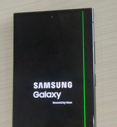 L&#039;une des unités Galaxy S24 Ultra signalées comme présentant un problème de ligne verte verticale. (Source : u/Independent-Bet-4916)